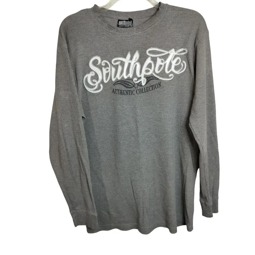 M943) Y2K Southpole Men's Gray Waffle Knit Thermal Shirt XL